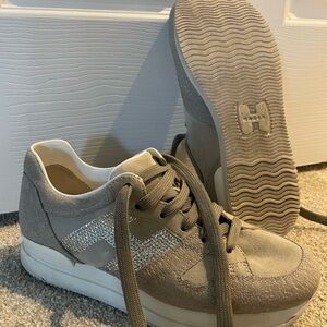 Women's Hogan Grey and Sneakers with Silver Glitter Detail